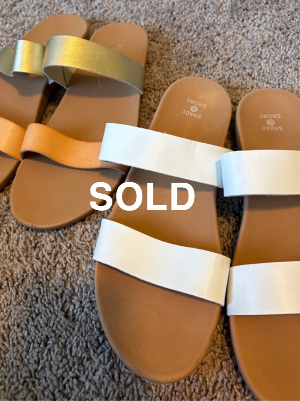 TWO PAIRS Shade & Shore Two-Pair Double Band Slides in White, Gold, and Peach